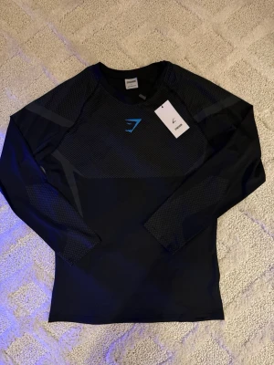Gymshark Onyx V5 Långärmad Tröja – Svart & Blå - Gymshark Onyx V5 Långärmad Tröja – Svart & Blå 👕 Storlek: L 🎨 Färg: Svart med blå detaljer 👕 Modell: Onyx V5 – långärmad träningsöverdel ✨ Skick: 10/10 – helt ny, aldrig använd 🏷️ Detalj: Med originaltag kvar 💎 Märke: Gymshark 
