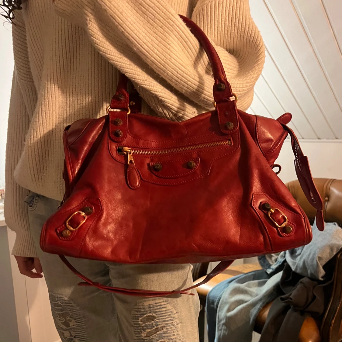 Röd Balenciaga City handväska i skinn