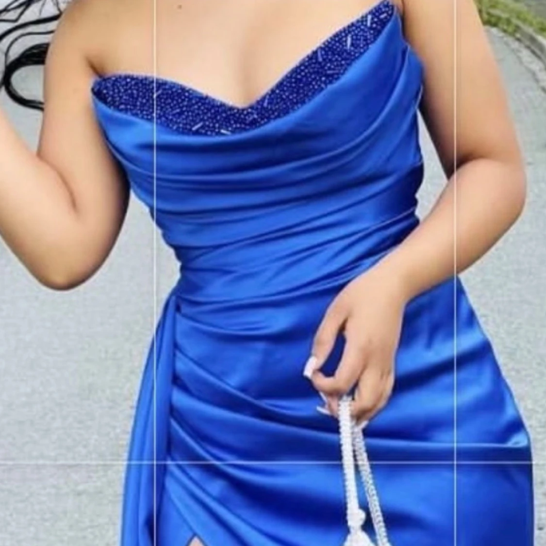 Blå långklänning med slits - 2