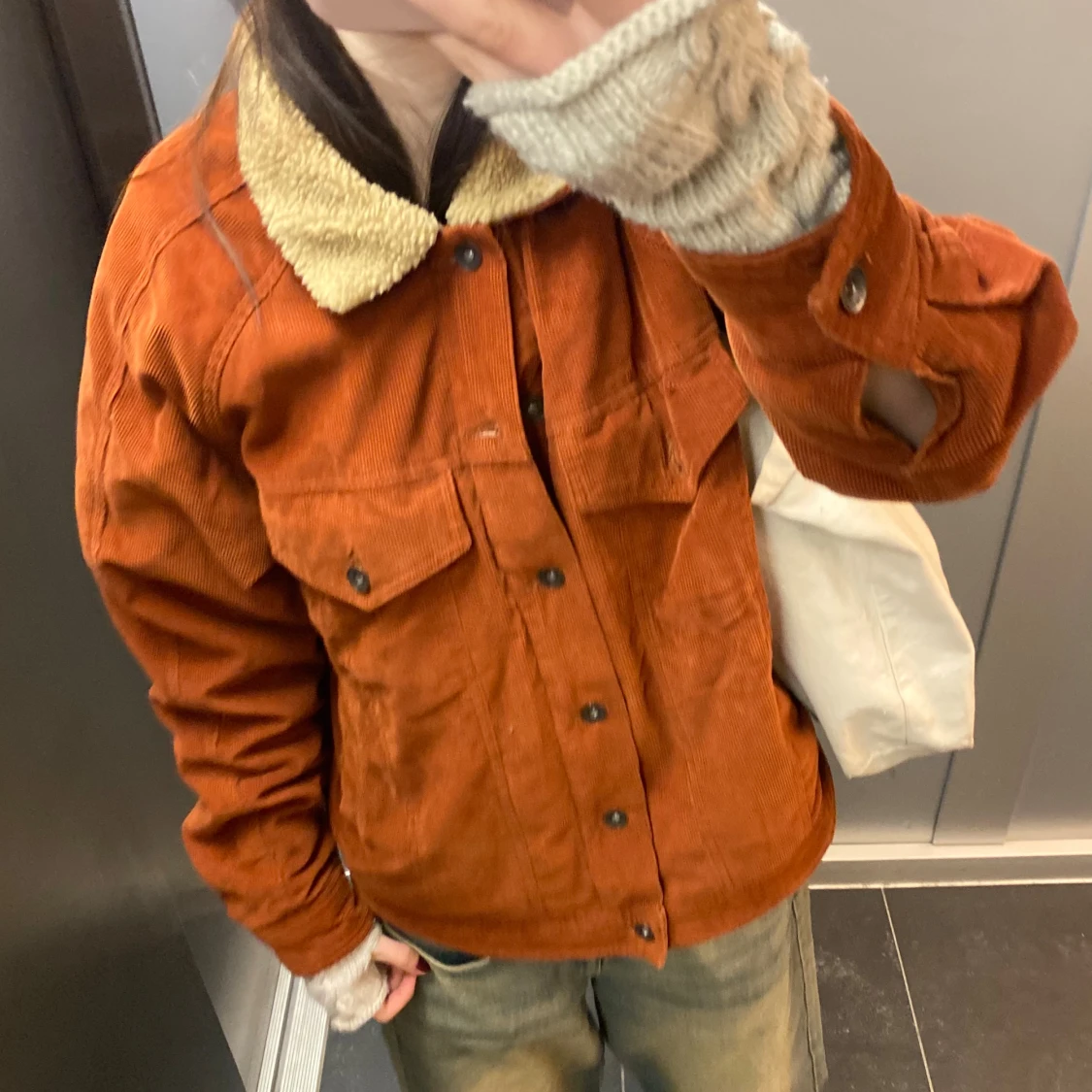 Rustbrun manchesterjacka med teddykrage - 1