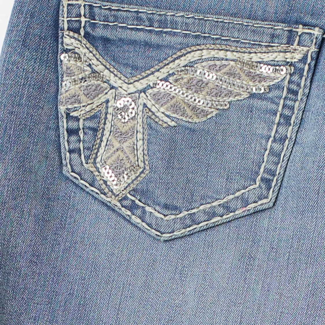 Blå bootcut jeans med broderade fickor - 4