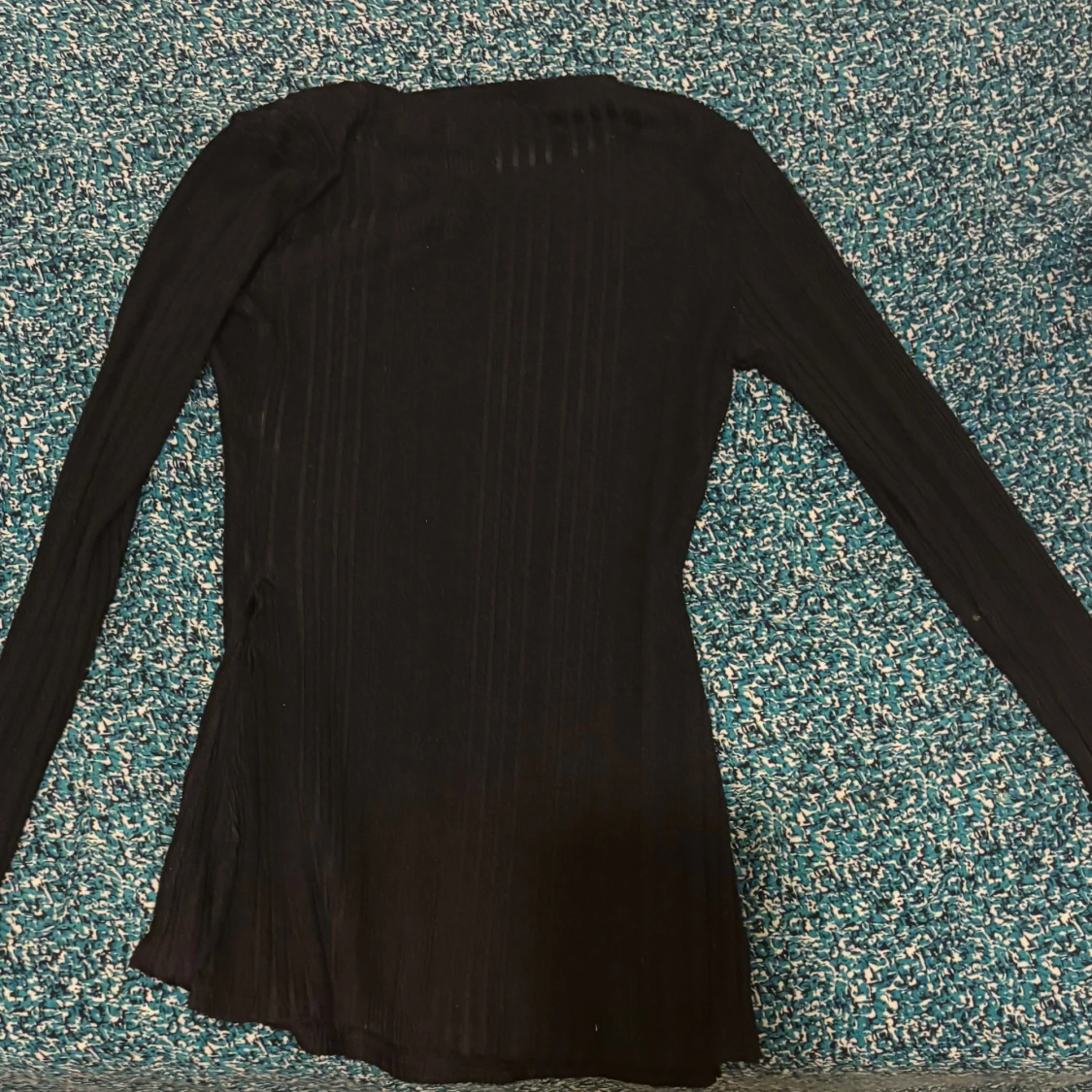 Svart ribbad långärmad topp Shein - 1