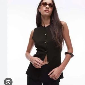 Ny! Zara stickad Svart väst med knappar  - Stilren svart väst från Zara med rak passform och rund halsringning. Västen har knäppning framtill med flera svarta knappar och är ärmlös. Materialet är mjukt och stretch 