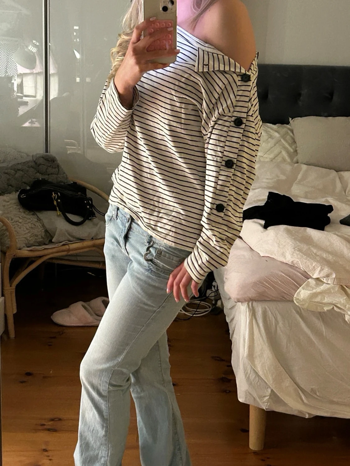 Zara offshoulder randig topp - 1