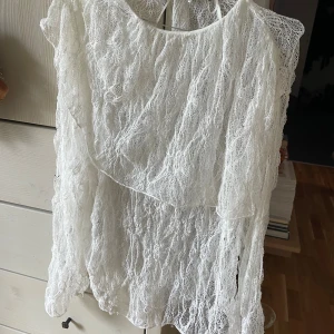 Vit spetsblus från Massimo Dutti - Säljer en vit, transparent spetsblus från Massimo Dutti med lång ärm och rund hals. I toppskick.