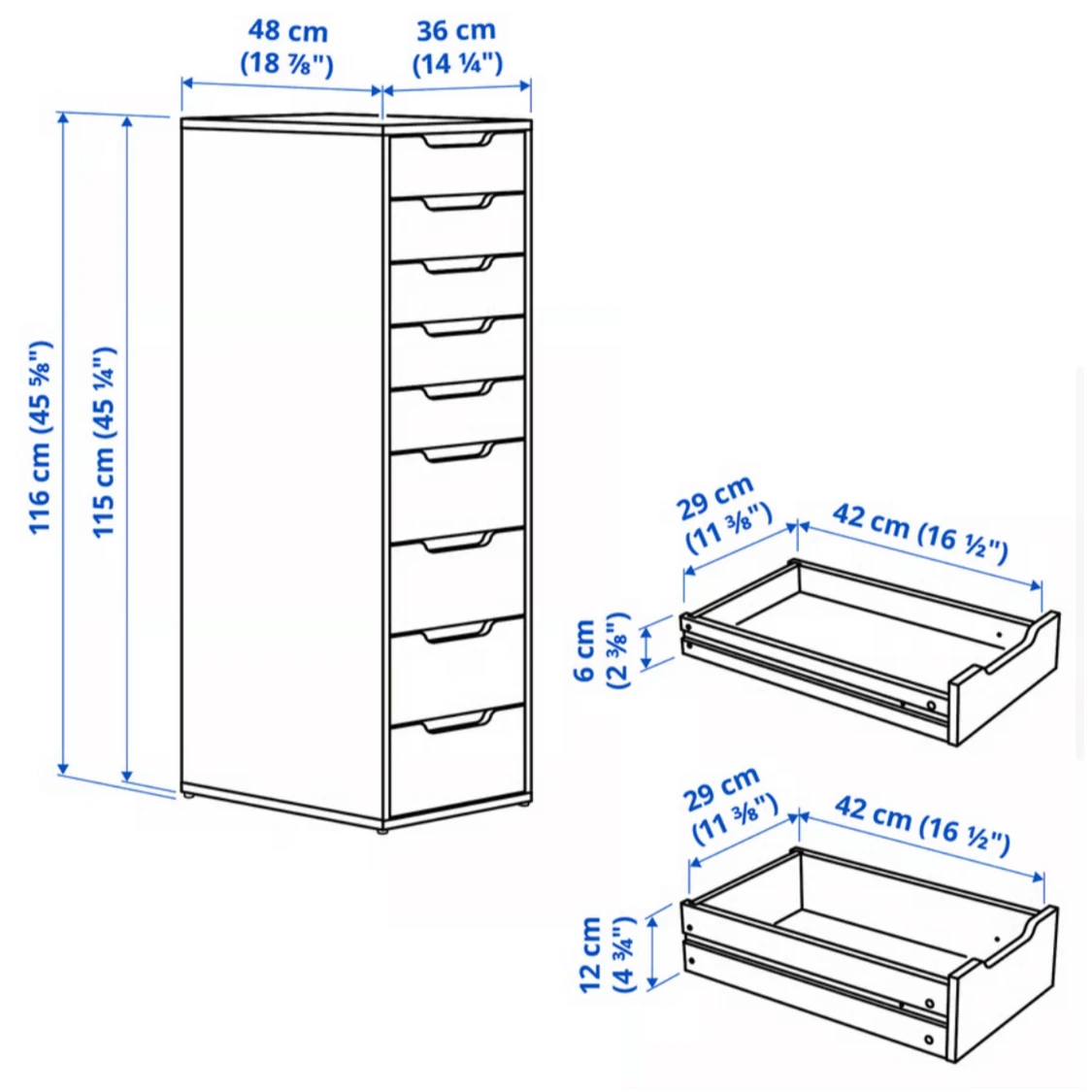 byrå, Hurts med 9 lådor, vit - 1