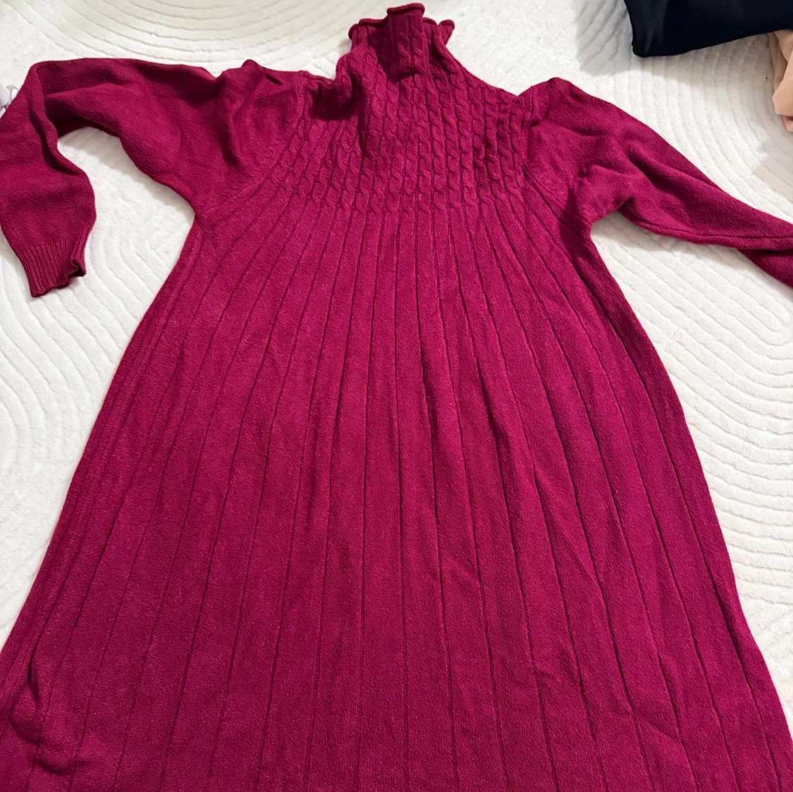 Vinröd stickad långklänning - 1