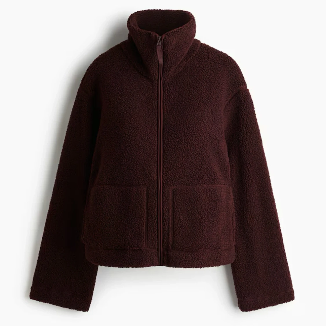 Vinröd teddyjacka med dragkedja från HM - 2