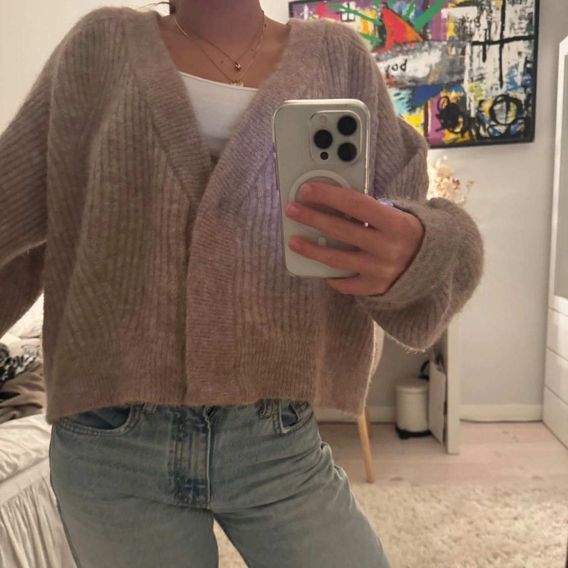 Beige stickad kofta!! - 1