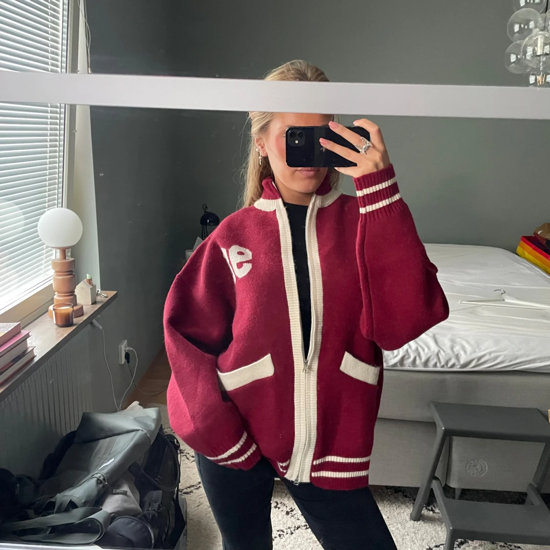 Vinröd cardigan jacka - 1