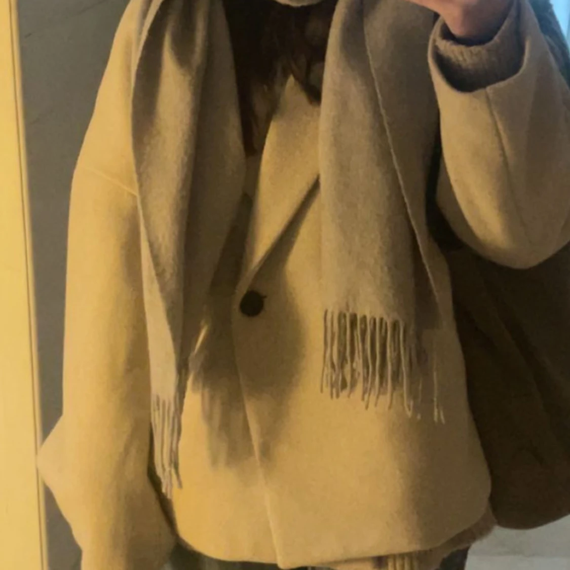 Beige oversized kavajjacka med ull - 2