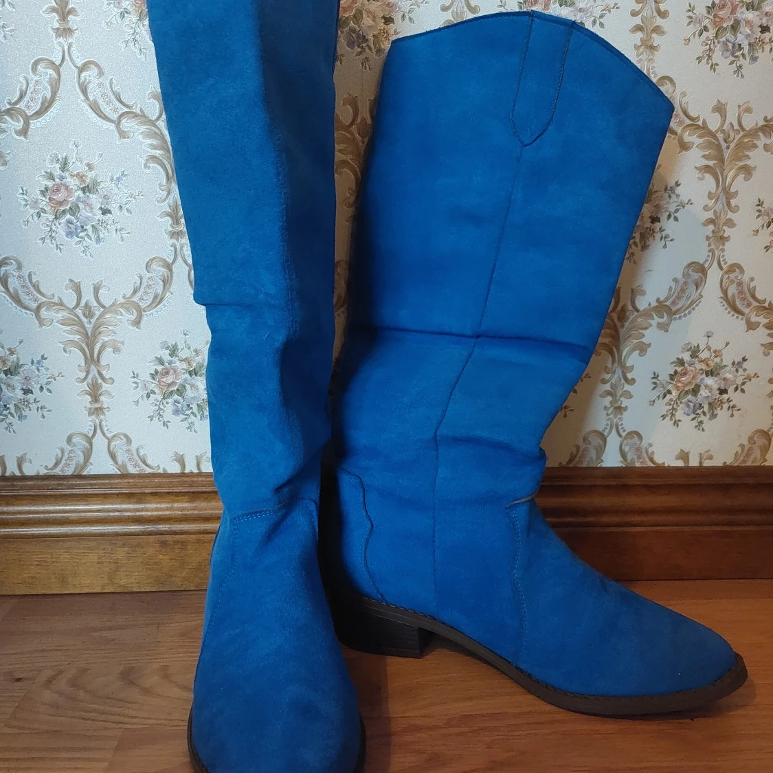 Blå mock-cowboy skor med låg klack - 1