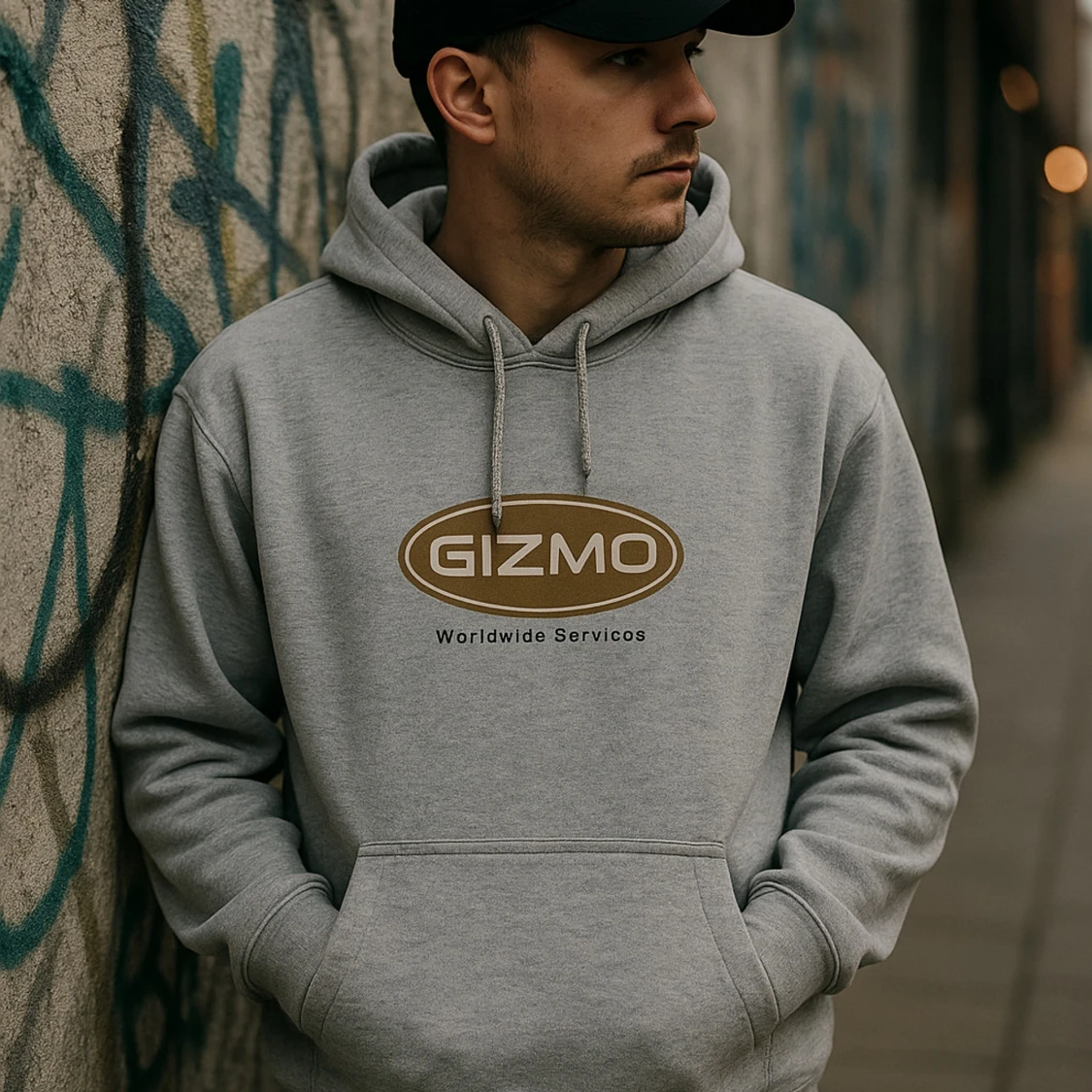 Grå hoodie från Gizmo med tryck