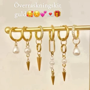 Överraskningskit guld🥰 - Julkit innehållande 6 par bästsäljande örhängen, alltså totalt 12 örhängen 💕🥰☺️ Begränsat antal så först i kvarn!!!🎄🎁 369 kr värde 789 kr😍🎁 54% nedsänkt.  Kitet innehåller överraskningar och alla innehåller inte samma, men man får välja på guld eller silver, vid önskemål om blandat skriv till mig så löser jag det🥰☺️💕 Detta kit innehåller guldörhängen 