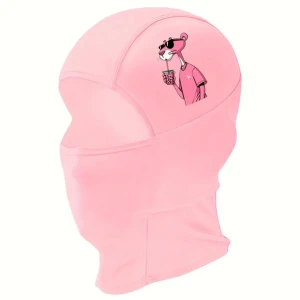 Rosa balaclava med Pink Panther - Cool rosa balaclava med tryck av Pink Panther som dricker boba och har solglasögon. Perfekt för dig som vill sticka ut och hålla dig varm. Mjuk och stretchig syntet som sitter skönt runt hela huvudet.