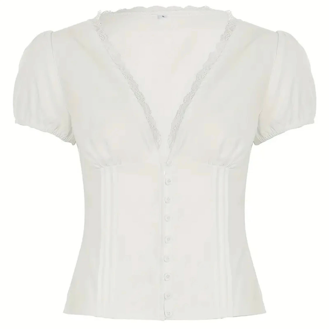 Vit blus med spets och knappar - 3