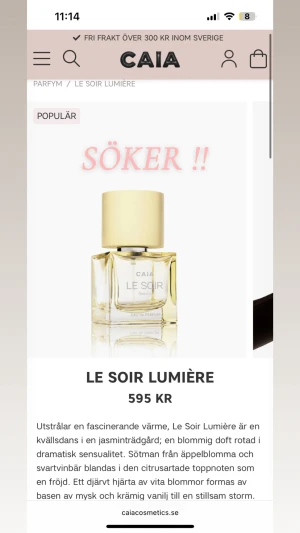 Söker denna parfym från CAIA - Söker denna parfym från CAIA i doften ”le soir lumiere” den kan va lite använd köper för runt 200-300 kr <3 🥰