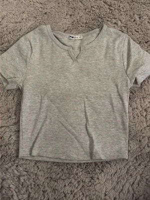 Grå kroppad T-shirt från FBsister - Grå kroppad T-shirt i storlek S. En liten V-ringning i halsen, T-shirten är taight vilket gör att den får en slim passform.