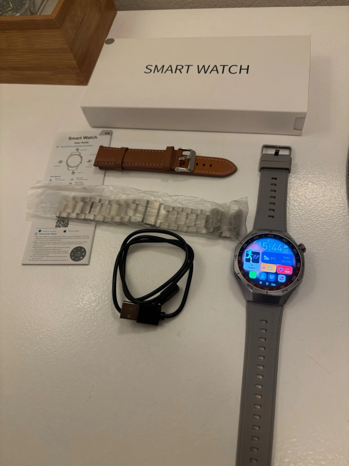 Smart Watch (rund modell, grå silikonband) - 1