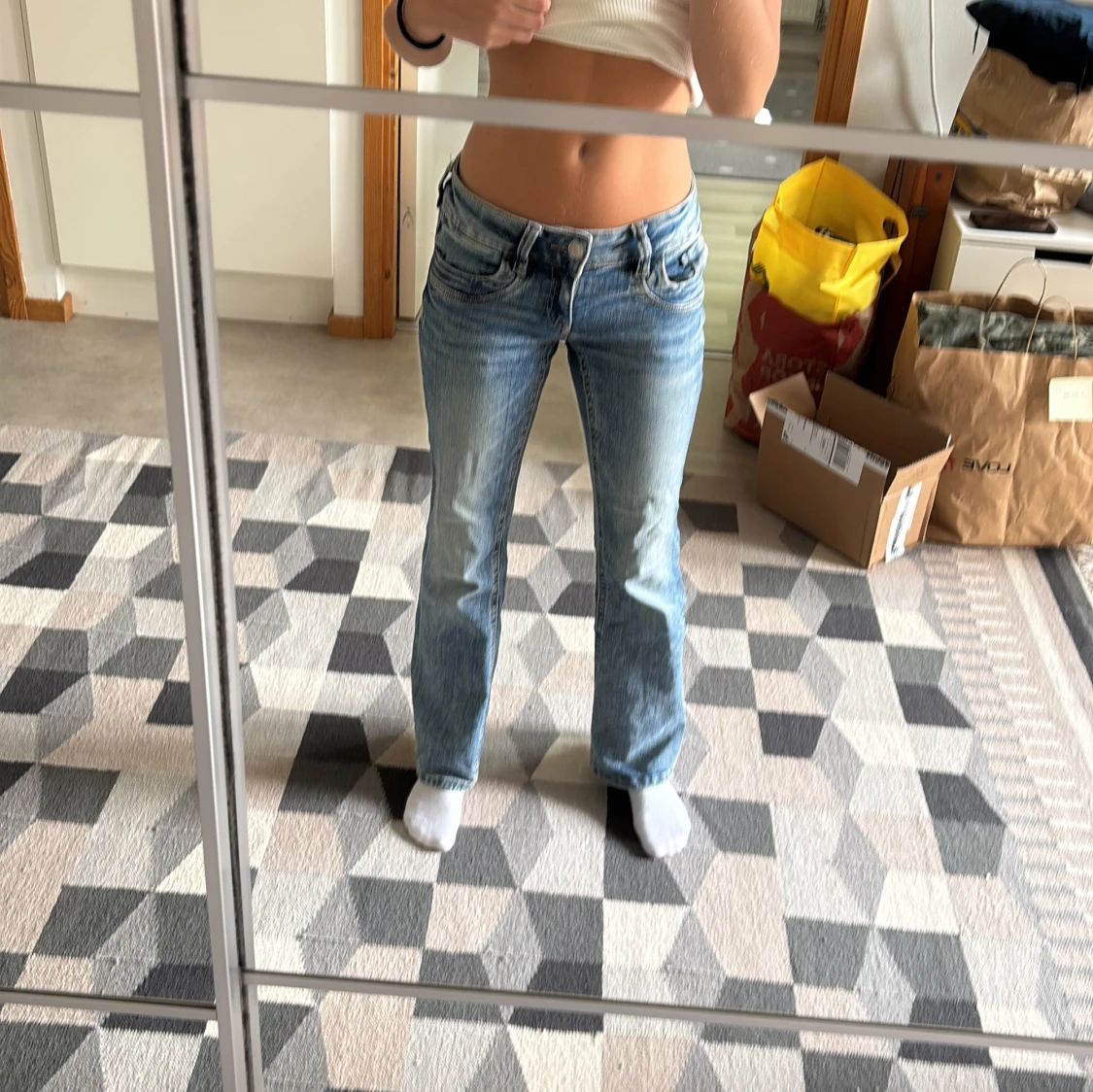 Blå bootcut jeans låg midja - 2