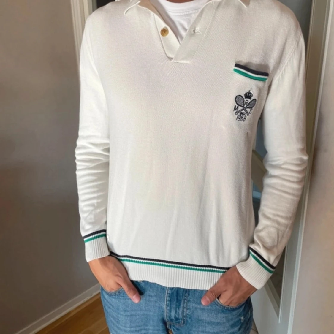 Vit långärmad pikétröja Morris - 1