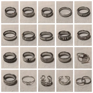 Stort ringpaket - 80 ringar herr / dam - 20 unika ringtyper – bred variation av stilar och former  Totalt 80 ringar (inkl. duplikat)  Ringar för både herr och dam  Olika storlekar ingår för att passa olika fingrar och behov  Material: rostfritt stål, titan, legeringar m.m.  Passar både personligt bruk och återförsäljning