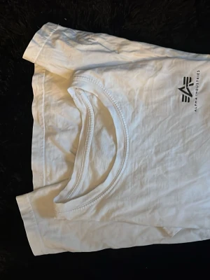 Vit Alpha Industries t-shirt - Snygg vit t-shirt från Alpha Industries med deras logga tryckt på bröstet. Klassisk rund halsringning och korta ärmar. Perfekt basplagg som funkar till allt och är tillverkad i mjuk bomull för skön känsla.