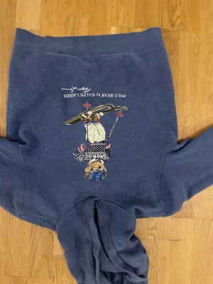 Ralph Lauren hoodie BJÖRN - En blå Ralph Lauren hoodie med en björn med skidor på . Unik men snygg . Har en färgfläck på höger underarm . Syns inte vanligt . Använt bra . Skick 5-6/10