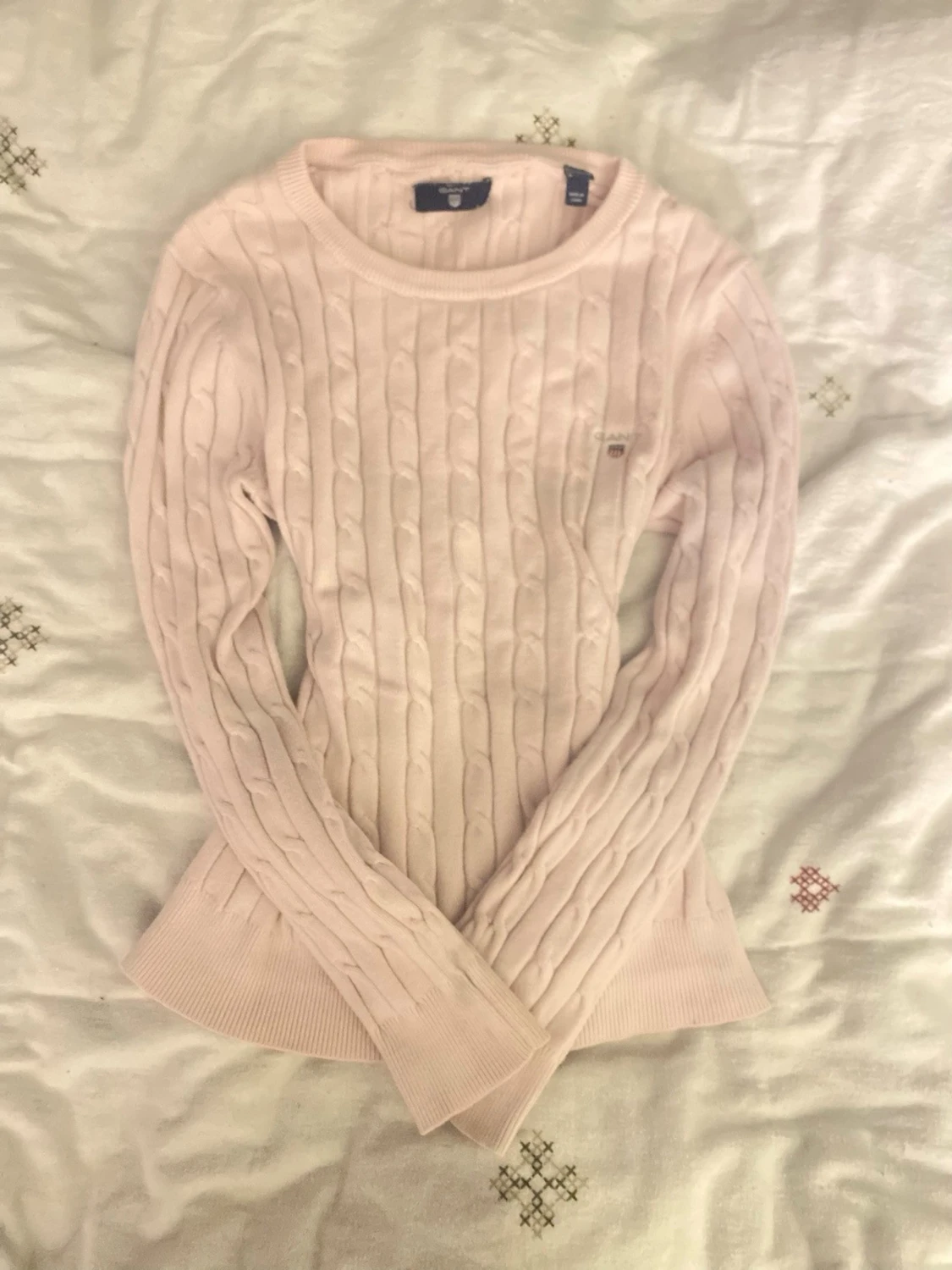 Ljusrosa kabelstickad tröja Gant