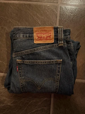 Levi's 94 Baggy Wide Leg Jeans blå - Säljer ett par klassiska Levi's 94 Baggy Wide Leg jeans i blå denim. De har en avslappnad passform med breda ben och hög midja. Ikonisk läderpatch bak och snygga kontrastsömmar. Perfekta för en chill och trendig look.