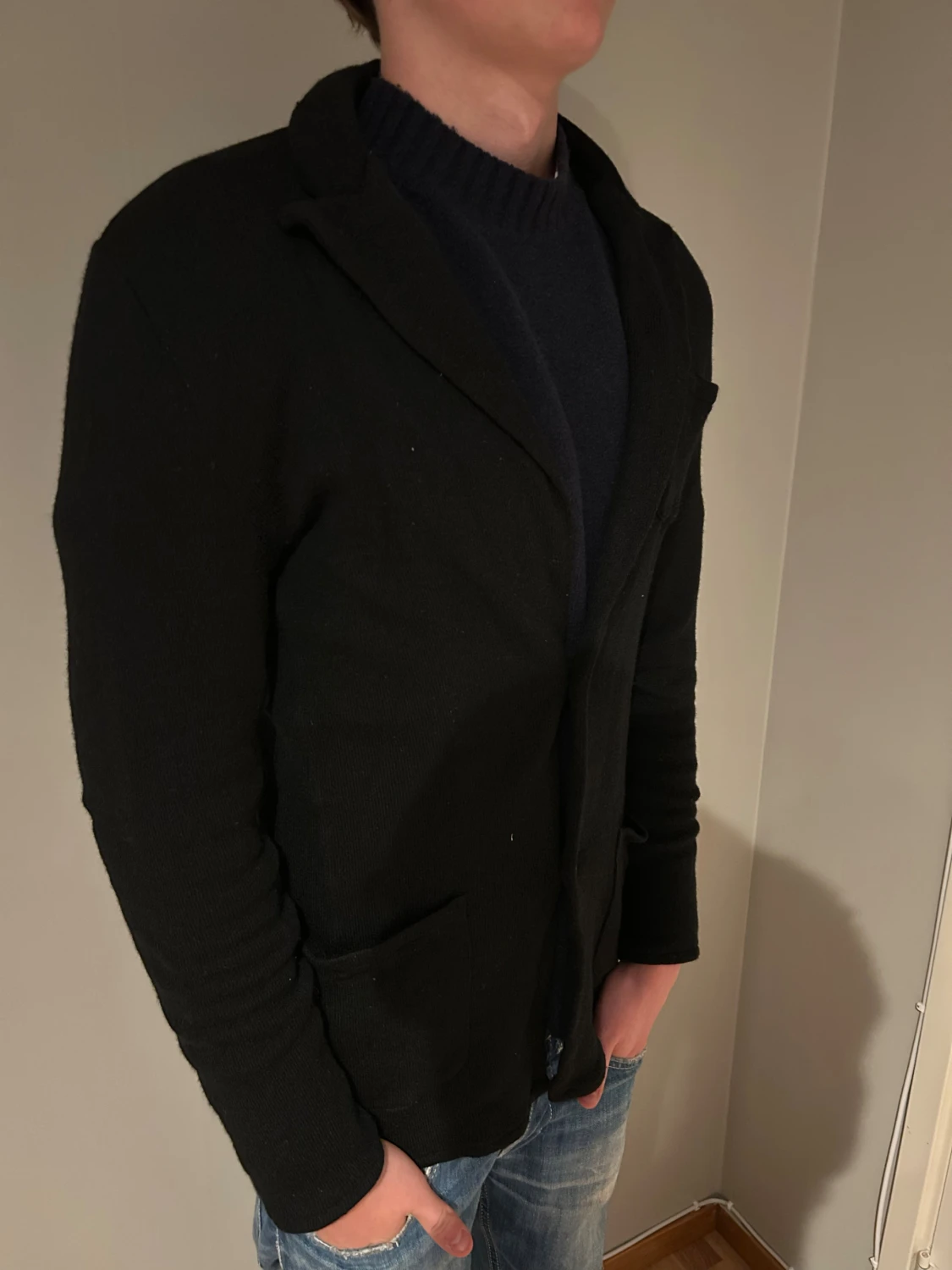 John Henric Svart stickad kavaj med fickor - 1