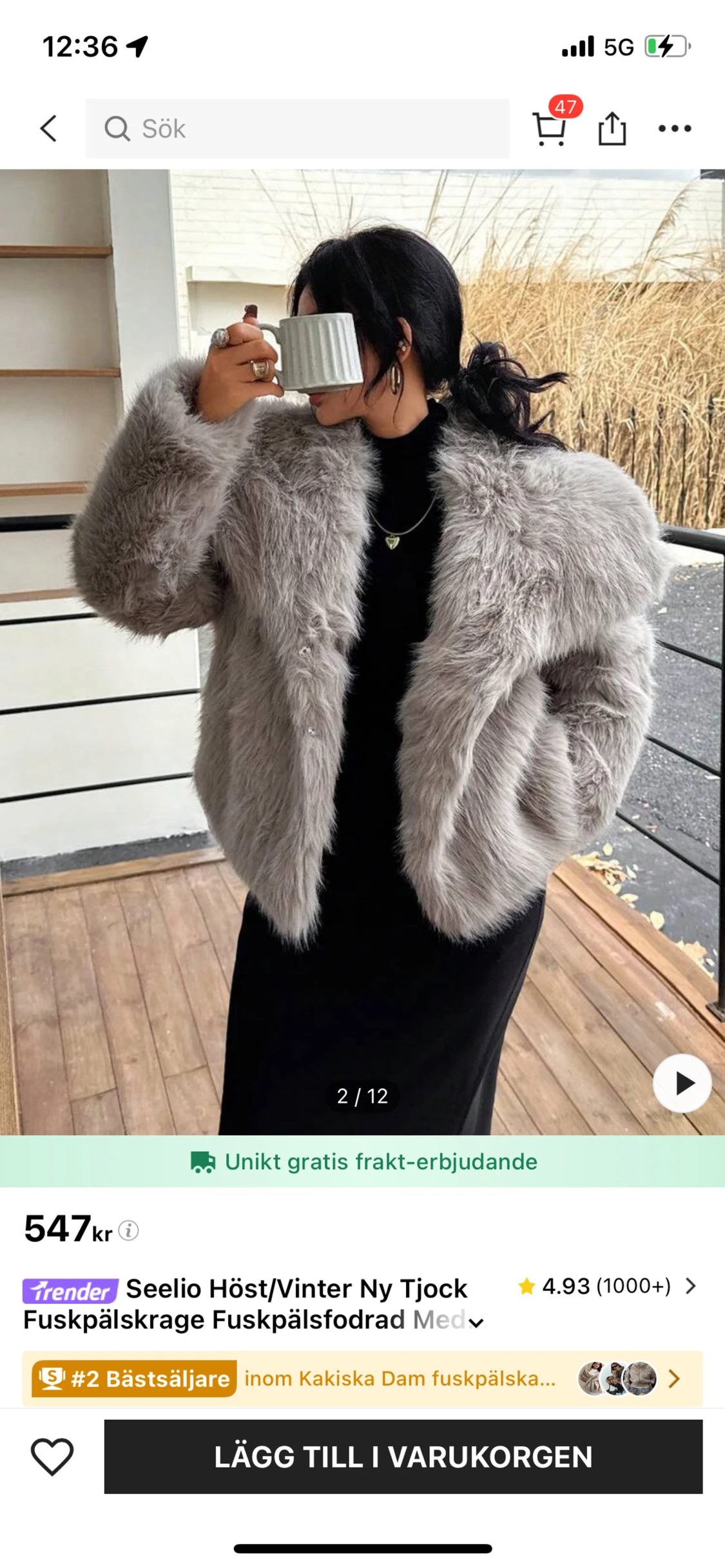 Beige pälsjacka med bred krage - 3