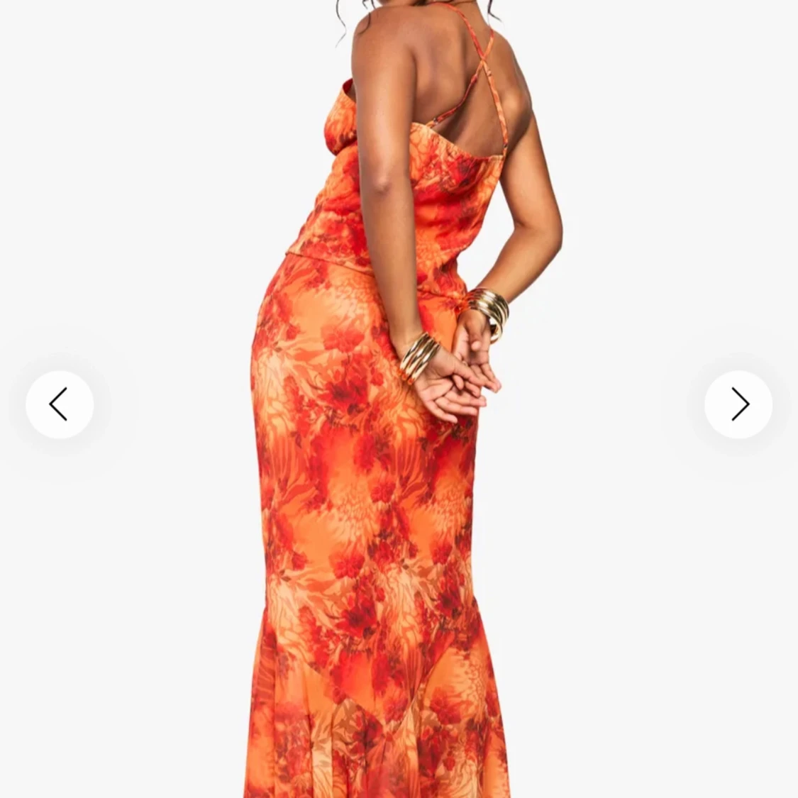 Orange och röd blommig sett med korsett topp och maxikjol. - 1