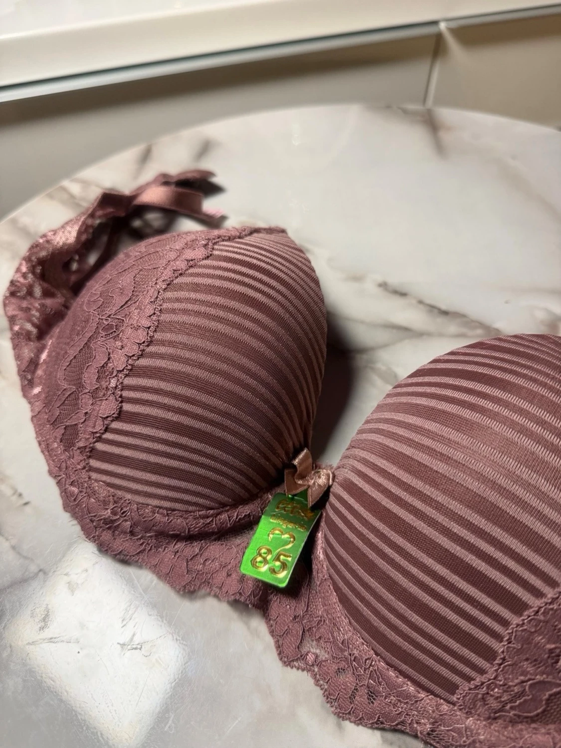 Randig spets-bh i dammrosa - 1