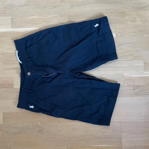 Mörkblå Polo Ralph Lauren shorts - Snygga mörkblå chino-shorts från Polo Ralph Lauren med klassisk passform. Shortsen har broderad logga framtill, två sidofickor och två bakfickor. Tillverkade i mjuk bomull, perfekta för sommardagar. Stängs med knapp och dragkedja. Passar dig som är 175-180. 60kg. 30 midja men tajt om du vill ha häng me dem