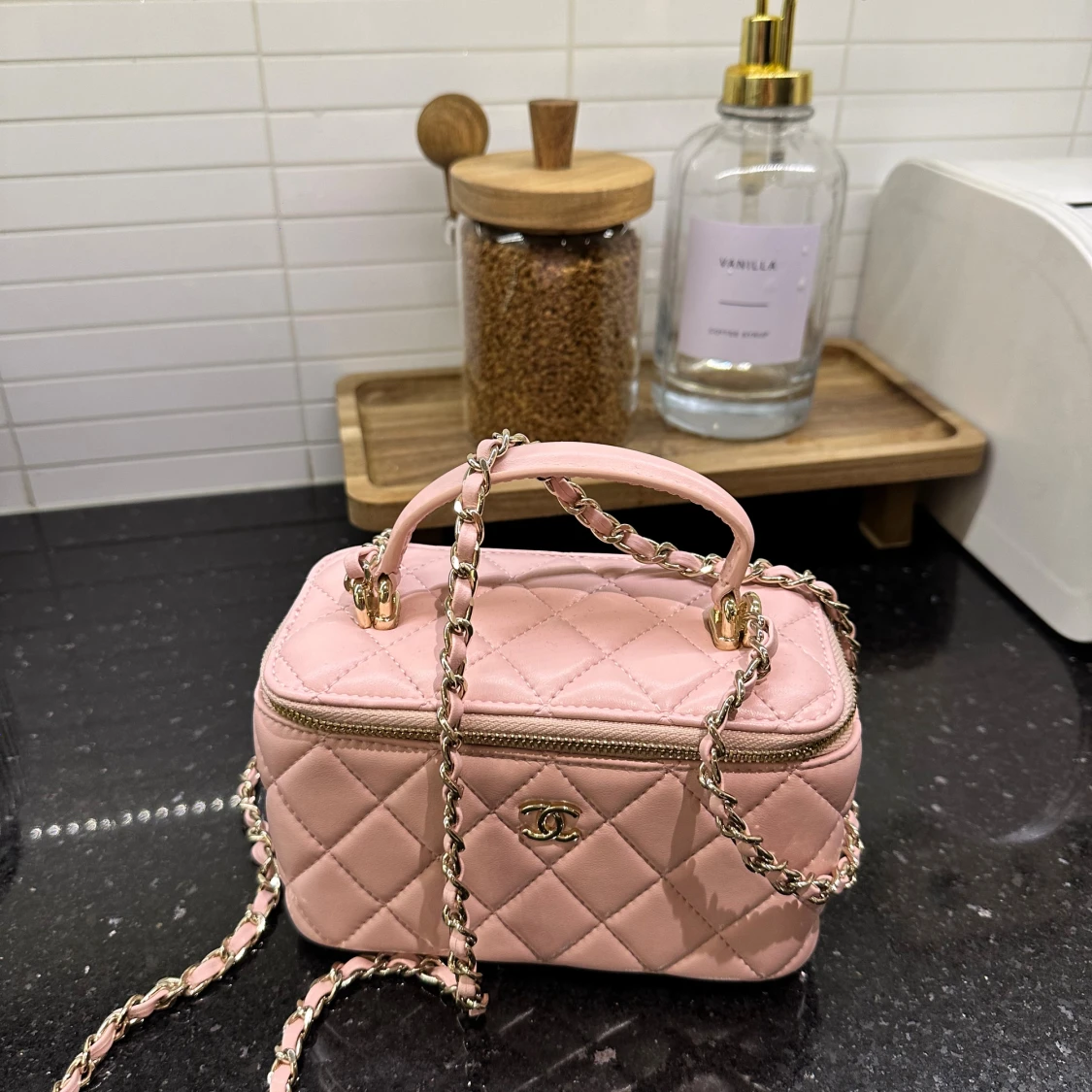 Rosa quiltad handväska - 1