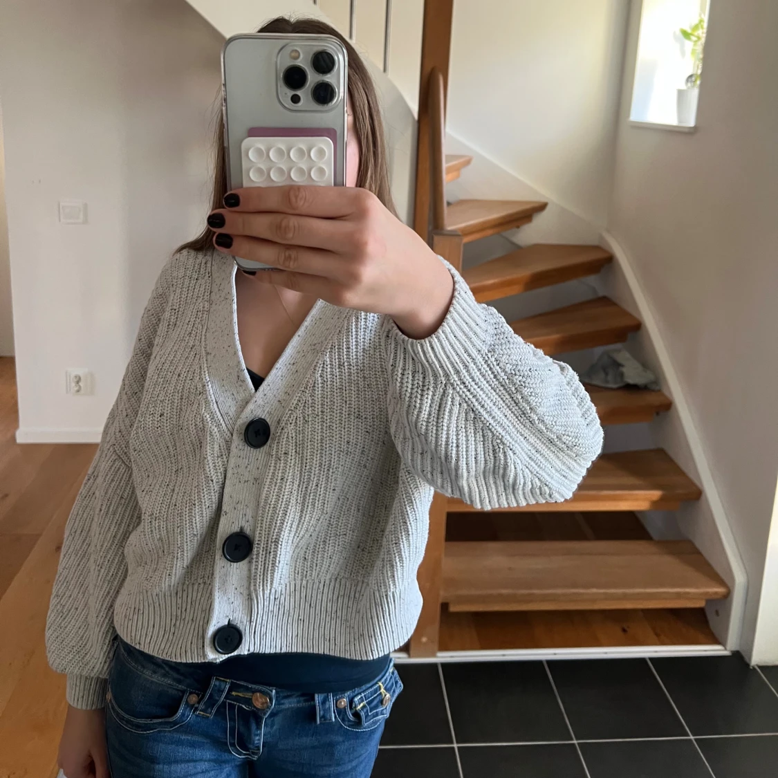 Ljusgrå chunky stickad kofta från H&M