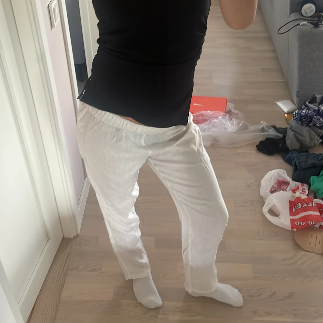 Vita linnebyxor från H&M HOME - 2