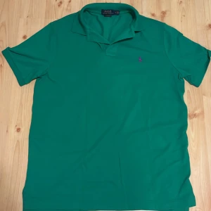 Grön pikétröja från Polo Ralph Lauren - Snygg grön pikétröja från Polo Ralph Lauren i klassisk passform. Tröjan har korta ärmar, krage och knäppning framtill. Liten lila logga broderad på bröstet. Perfekt för en chill och stilren look.