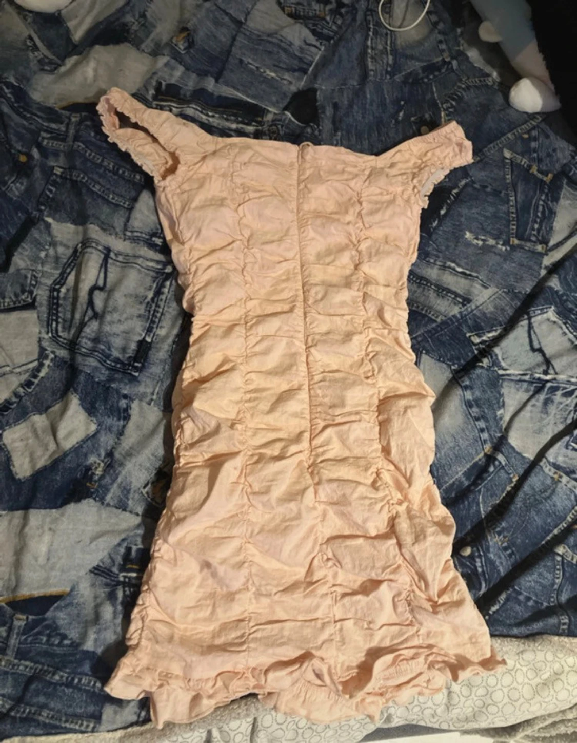 Ljusrosa offshoulder kortklänning - 1