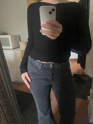 Svart ribbad långärmad topp - Säljer en svart, ribbad topp med lång ärm och snygg rynkning framtill från &otherstories. Toppen har en croppad passform och en lätt v-ringad hals. Materialet är mjukt och stretchigt.