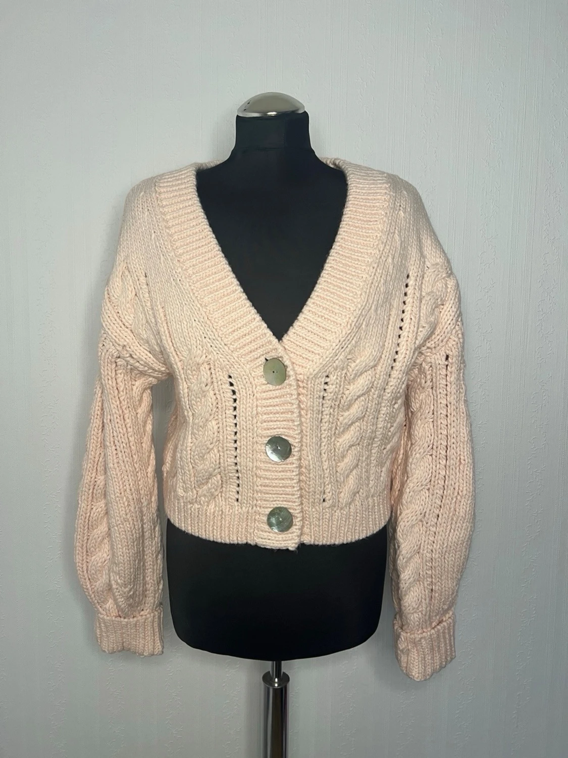 Ljusrosa stickad kofta från H&M