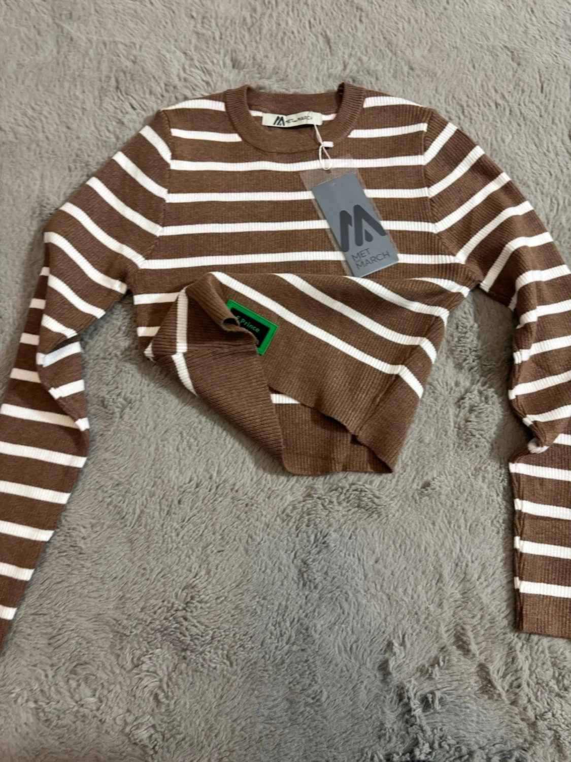 Brun och vit randig croppad tröja - 1