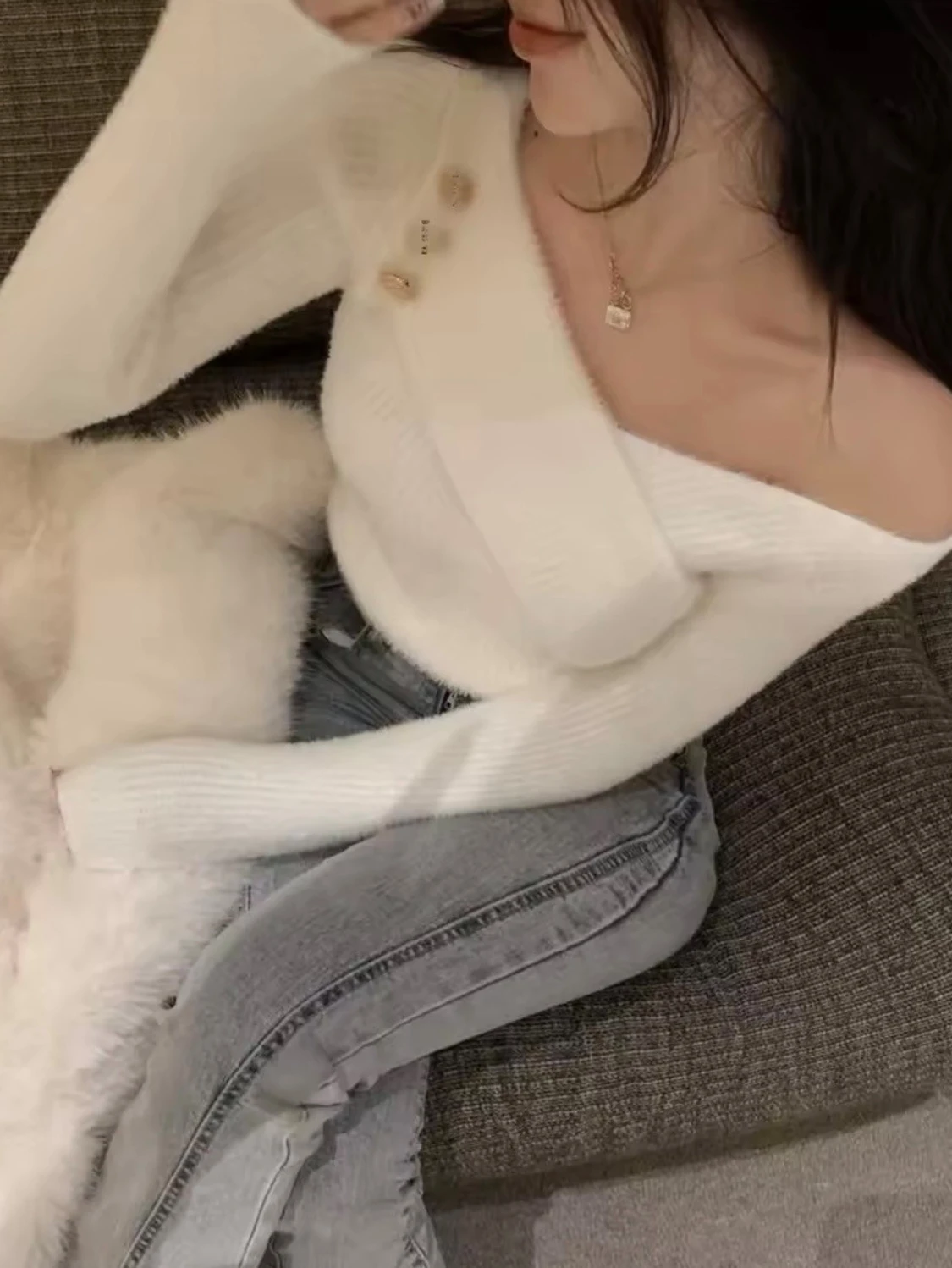 Vit offshoulder 1 sidan tröja