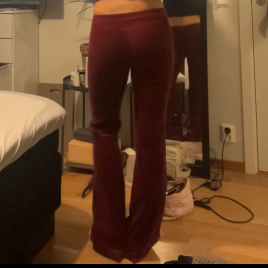 Vinröda manchesterbyxor bootcut - 1