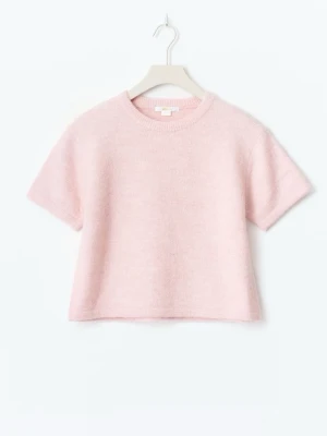 Ljusrosa stickad topp med kort ärm - jätte fin rosa stickad tröja med kort ärm i strl S/170