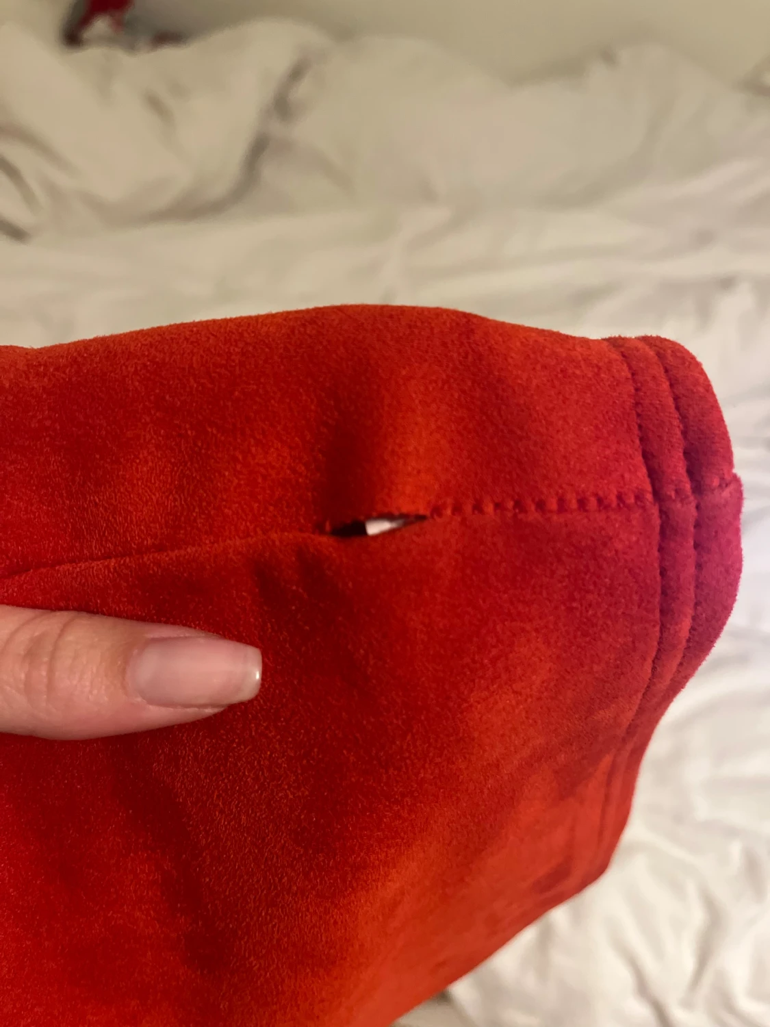 Röd set med croppad mocka topp och kjol  - 2