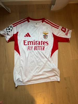 Benfica matchtröja Ivanović #9 - Säljer en Benfica matchtröja från Adidas med Ivanović och nummer 9 på ryggen. Tröjan är vit med röda detaljer, Champions League-märke på ärmen och klubbmärke på bröstet. Materialet är lätt polyester med Aeroready-teknologi för extra komfort.
