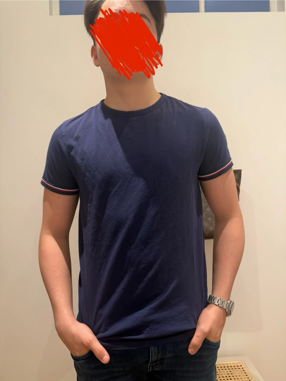 Mörkblå Moncler t-shirt med logga - 1