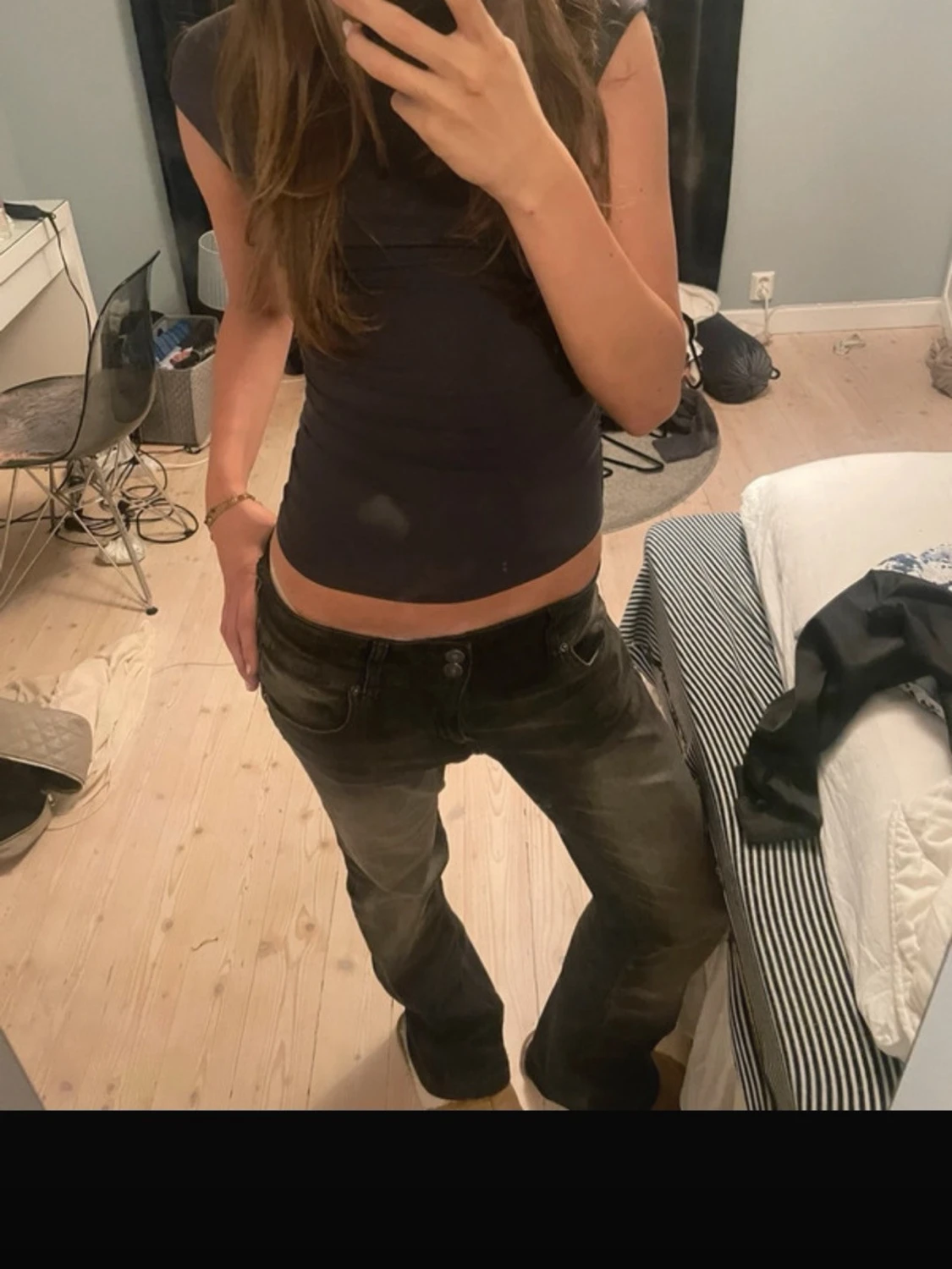 Mörkblå tight sleeve topp